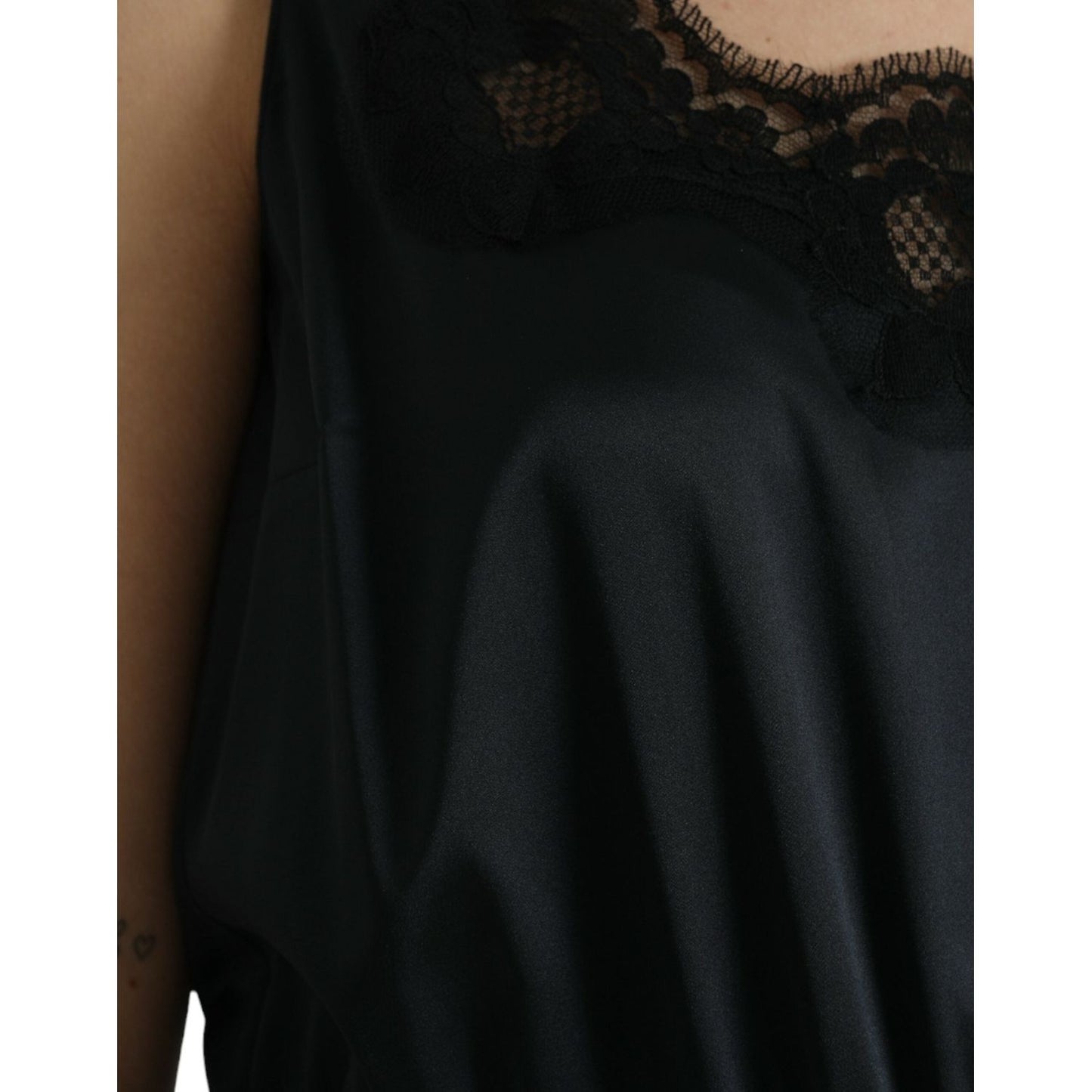 Dolce & Gabbana Black Polyester Lace Trim Sheath Midi Dress DR281190-50
