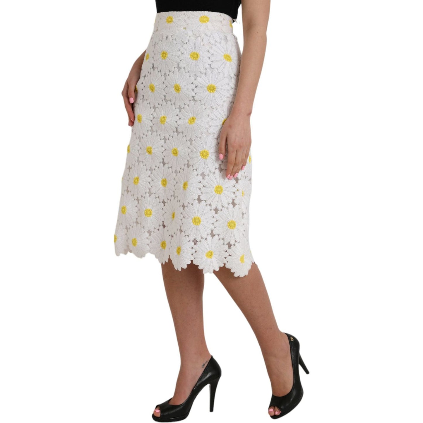 Dolce & Gabbana White Floral Pencil Straight Lace Skirt SKI1997-38
