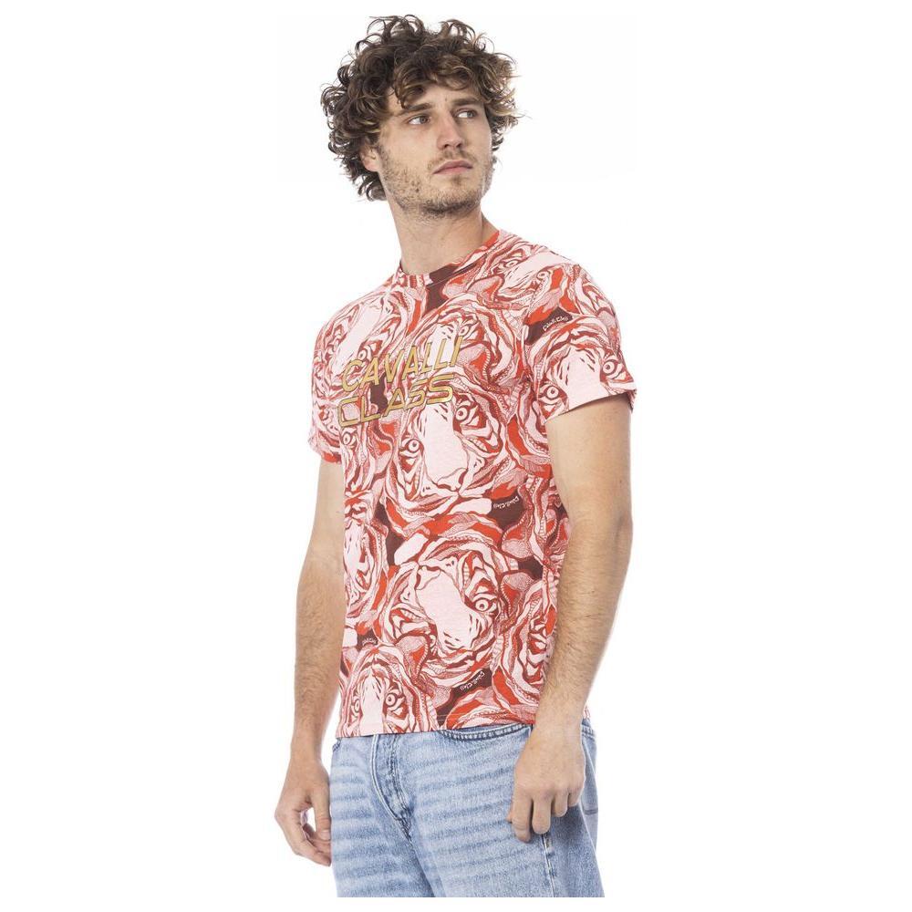 Cavalli Class Red Cotton Men T-Shirt CA-24345-M