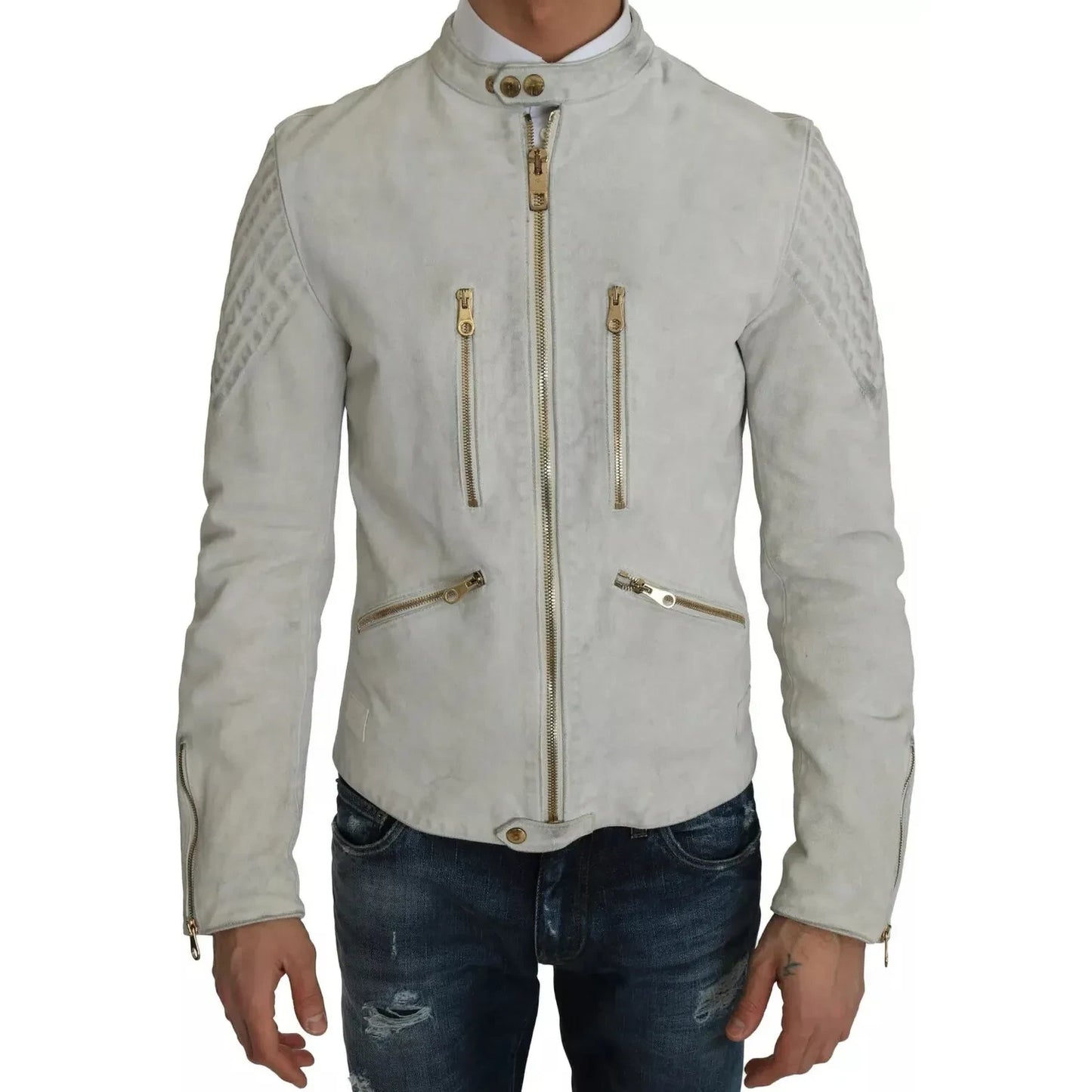Dolce & Gabbana Leather White Biker Motorcycle Jacket JKT1266