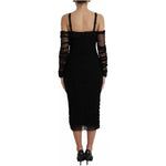 Dolce & Gabbana Black Cold Shoulder Stretch Tulle Midi Dress DR281146-46