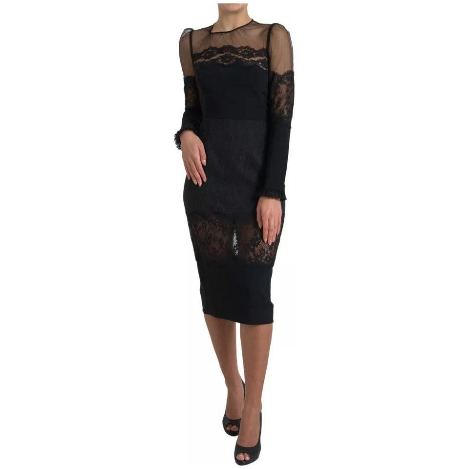 Dolce & Gabbana Black Sheer Floral Lace Sheath Midi Dress DR28889-42