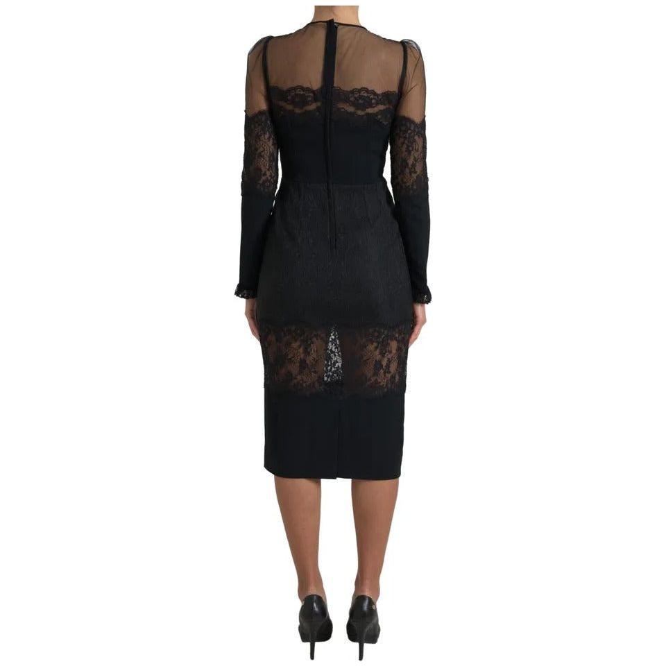 Dolce & Gabbana Black Sheer Floral Lace Sheath Midi Dress DR28889-42