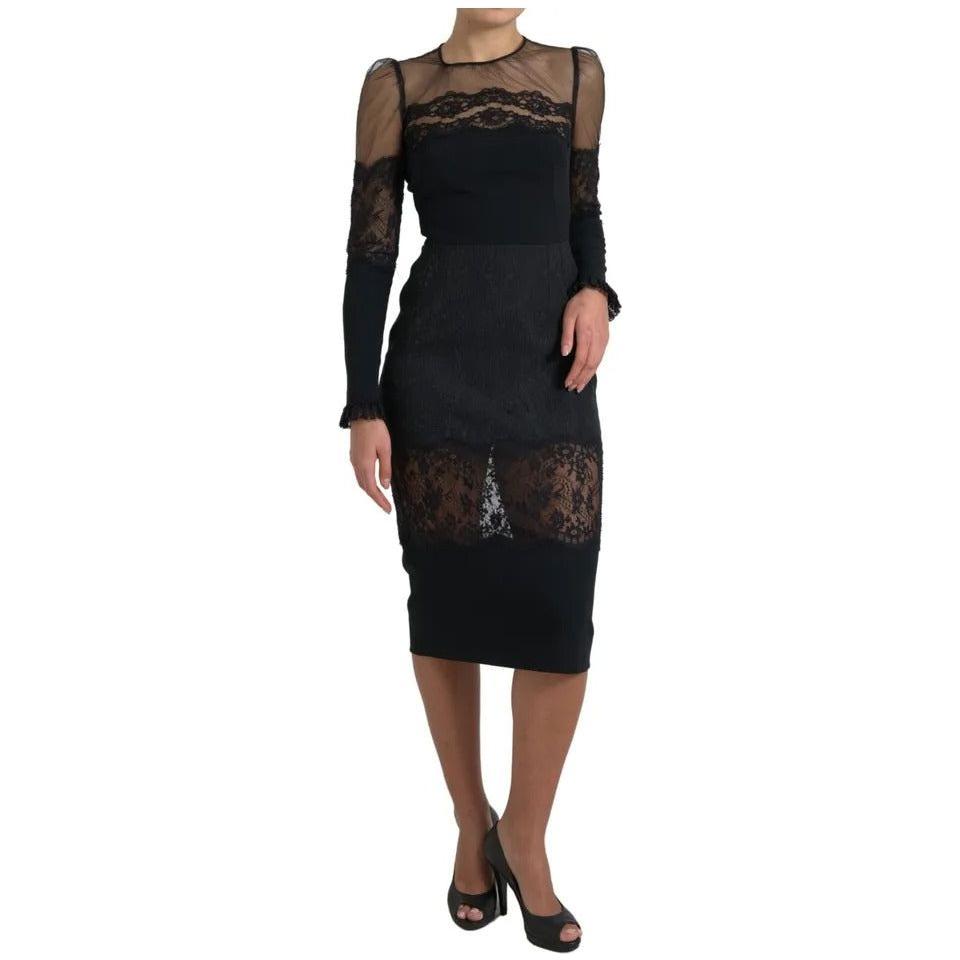 Dolce & Gabbana Black Sheer Floral Lace Sheath Midi Dress DR28889-42