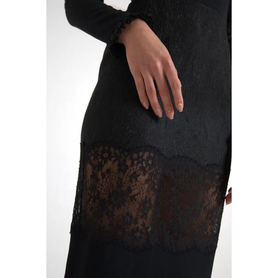 Dolce & Gabbana Black Sheer Floral Lace Sheath Midi Dress DR28889-42