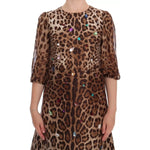 Dolce & Gabbana Leopard Silk Wool Crystal Shift Dress Dolce & Gabbana Dark Olive Green