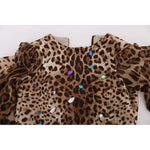 Dolce & Gabbana Leopard Silk Wool Crystal Shift Dress Dolce & Gabbana Dark Slate Gray