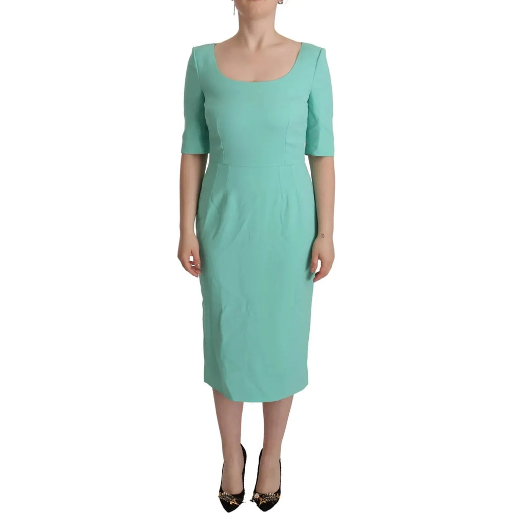 Dolce & Gabbana Mint Green Sheath Square Neckline Midi Dress Dolce & Gabbana Dark Sea Green