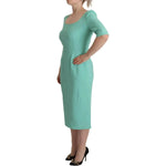 Dolce & Gabbana Mint Green Sheath Square Neckline Midi Dress Dolce & Gabbana Light Slate Gray