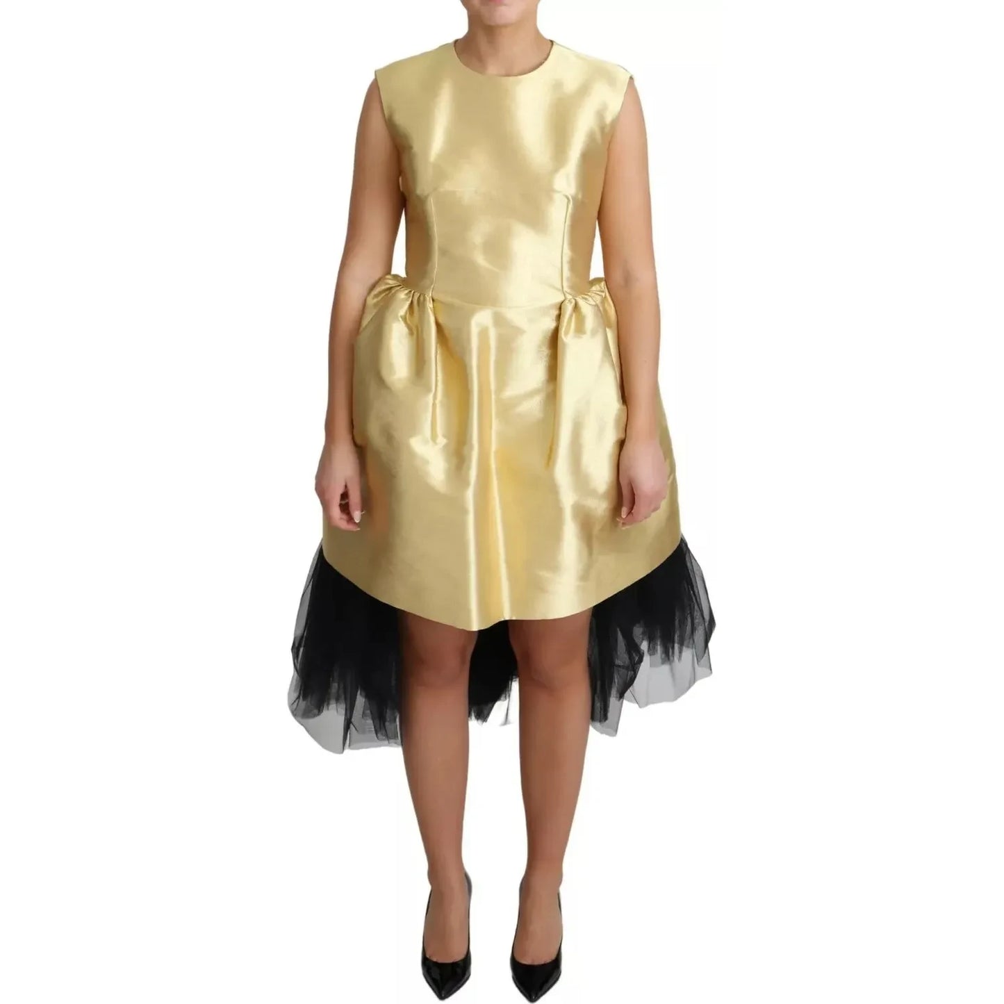 Dolce & Gabbana Polyester Gold Sleeveless A-line Tulle Dress DR2782