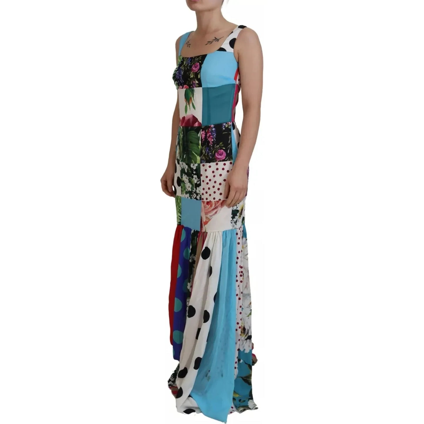 Dolce & Gabbana Silk Multicolor Patchwork Sheath Maxi Dress DR28868-40