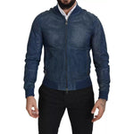 Dolce & Gabbana Blue Leather Perforated Full Zip Jacket JKT3359-46
