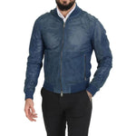 Dolce & Gabbana Blue Leather Perforated Full Zip Jacket JKT3359-46