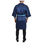 Dolce & Gabbana Blue Satin Silk Waist Belt Robe Jacket JKT3458-48