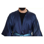 Dolce & Gabbana Blue Satin Silk Waist Belt Robe Jacket JKT3458-48