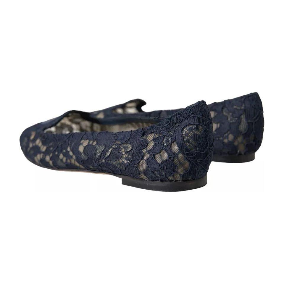 Dolce & Gabbana Dark Blue Taormina Lace Slip On Flats Shoes LA10892-35
