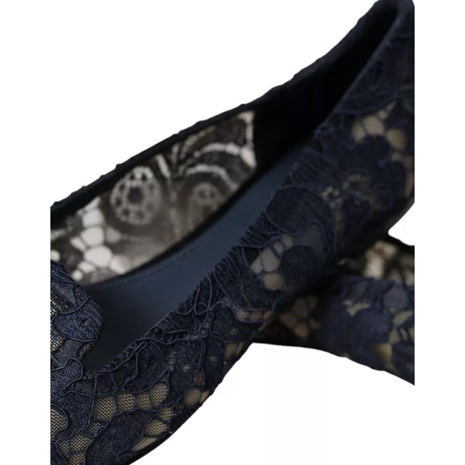 Dolce & Gabbana Dark Blue Taormina Lace Slip On Flats Shoes LA10892-35