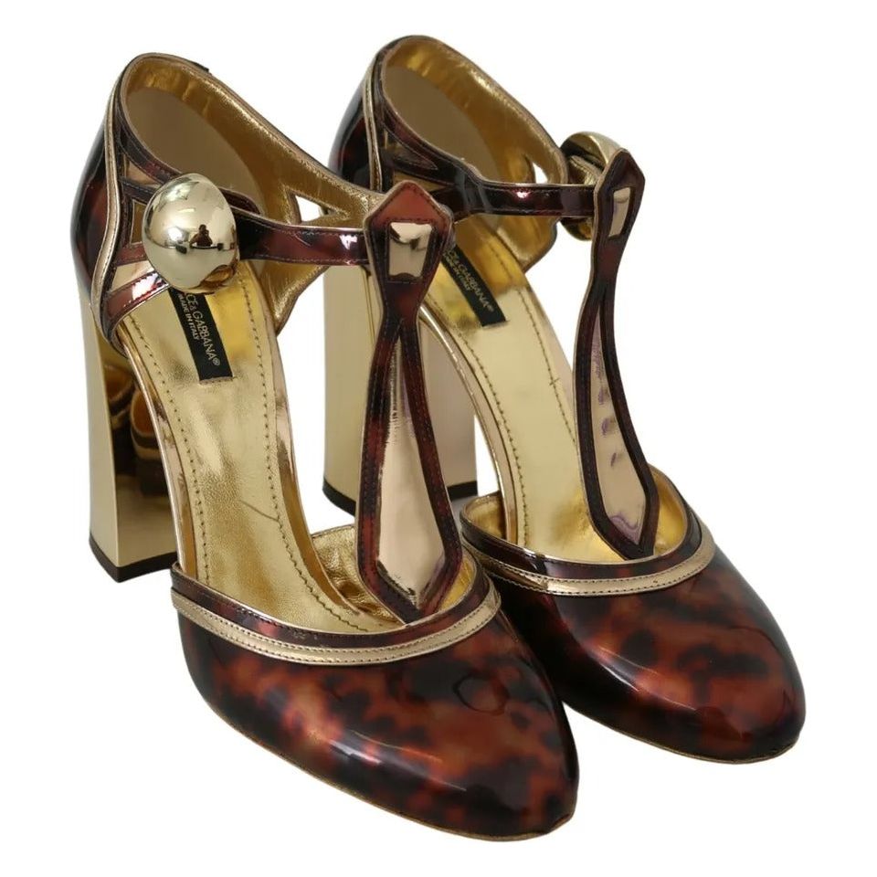 Dolce & Gabbana Gold Leopard T-strap Pumps Sandals Shoes LA7775-41
