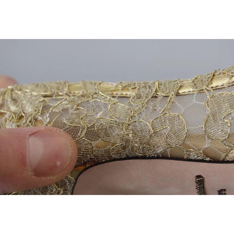 Dolce & Gabbana Gold Taormina Lace Crystal Heels Pumps Shoes LA9994-36.5