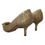 Dolce & Gabbana Gold Taormina Lace Crystal Heels Pumps Shoes LA9994-36.5