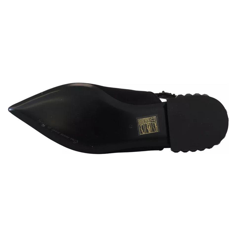 Dolce & Gabbana Black Flats Crystal Slingback Charmeuse Shoes LA10051-36