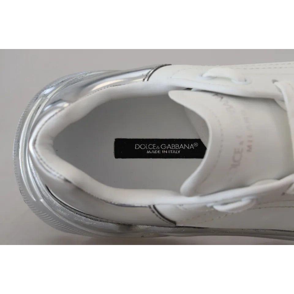 Dolce & Gabbana White Silver Leather Daymaster Sneakers Shoes LA10077-39
