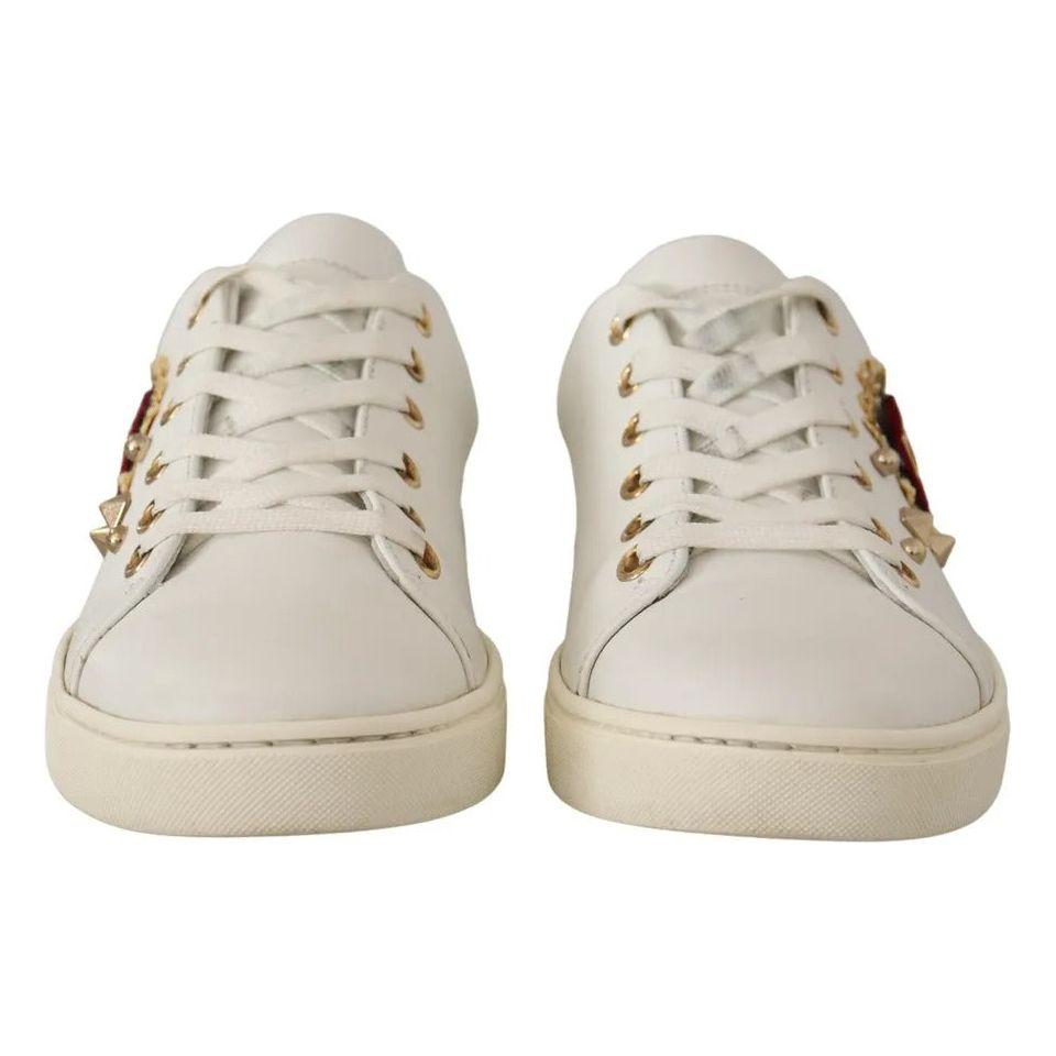Dolce & Gabbana White Leather Gold Red Heart Sneakers Shoes LA9896#1-35