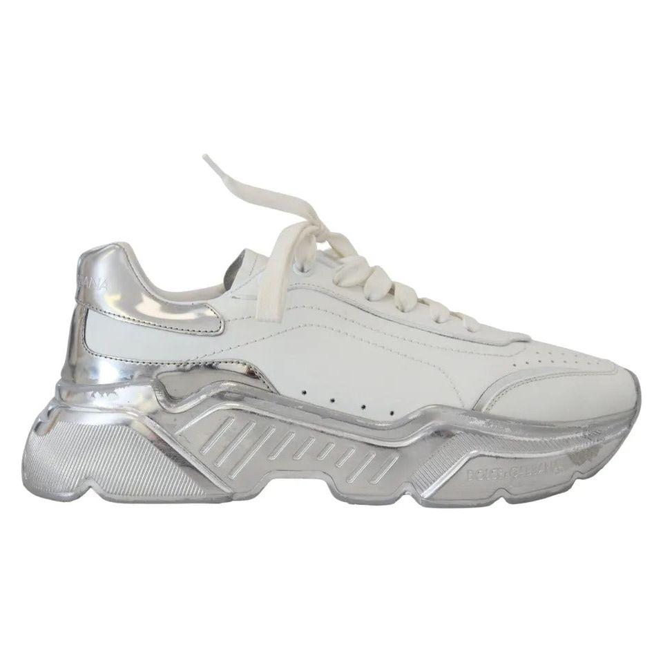 Dolce & Gabbana White Silver Leather Daymaster Women Sneakers Shoes LA10056-39.5