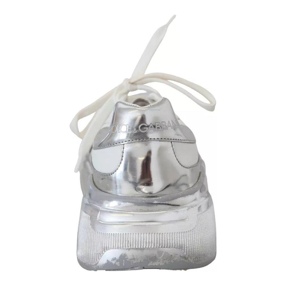 Dolce & Gabbana White Silver Leather Daymaster Women Sneakers Shoes LA10056-39.5