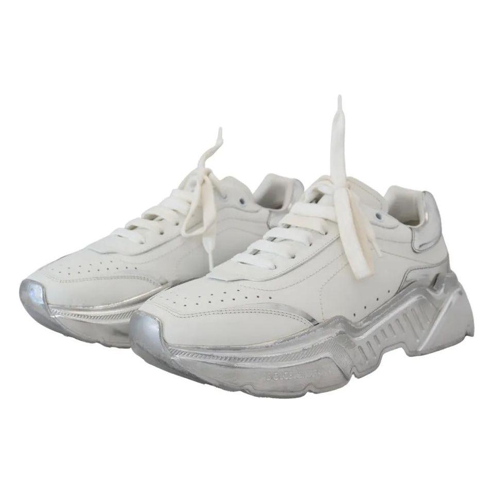 Dolce & Gabbana White Silver Leather Daymaster Women Sneakers Shoes LA10056-39.5
