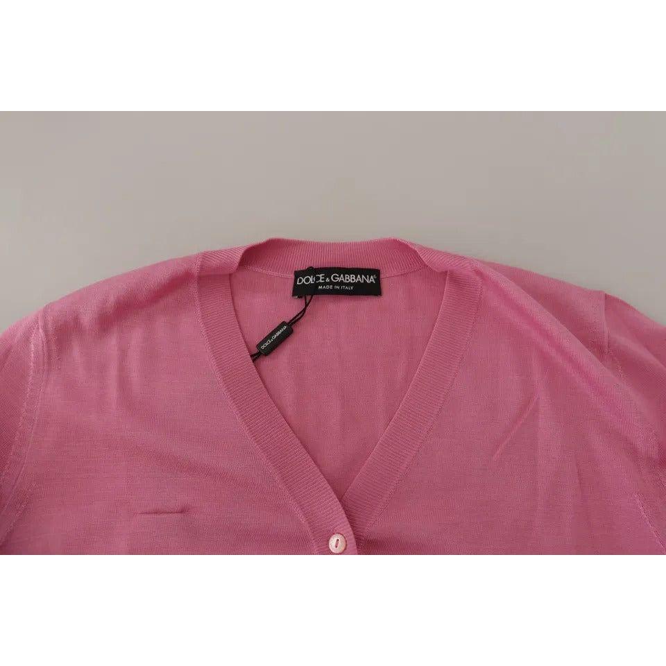 Dolce & Gabbana Pink 100% Silk Button Down Cardigan Sweater TSH8027-42