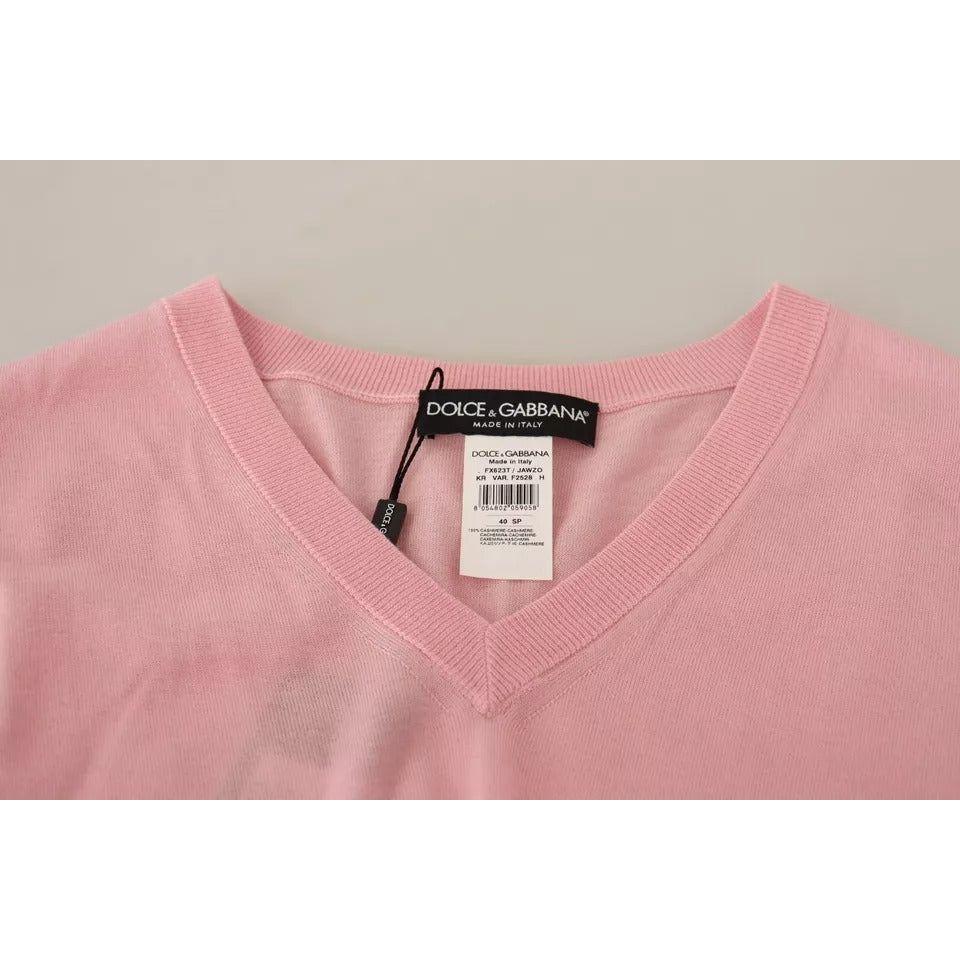 Dolce & Gabbana Pink V-neck Women Pullover Cashmere Sweater TSH6696-40