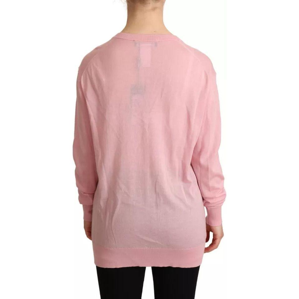 Dolce & Gabbana Pink V-neck Women Pullover Cashmere Sweater TSH6696-40