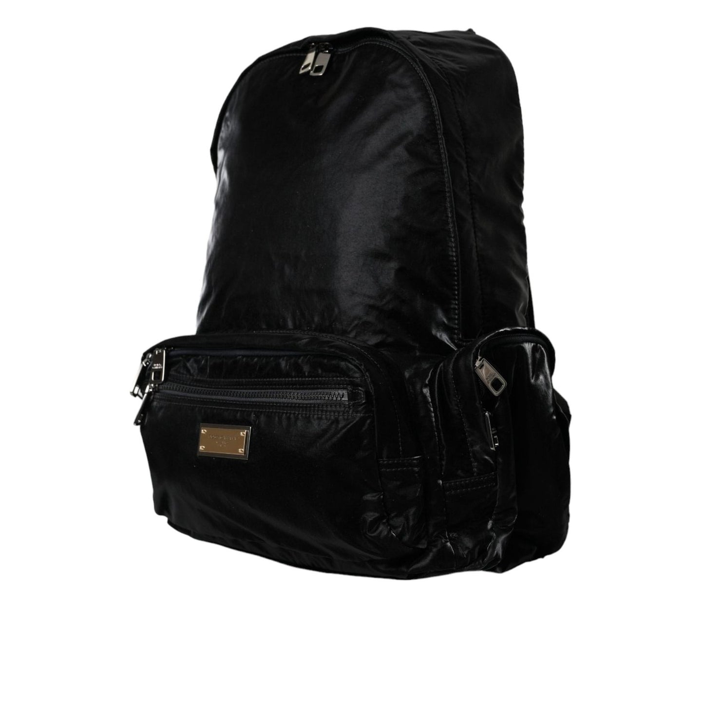 Dolce & Gabbana Black Patent Leather Logo Plaque Backpack Bag