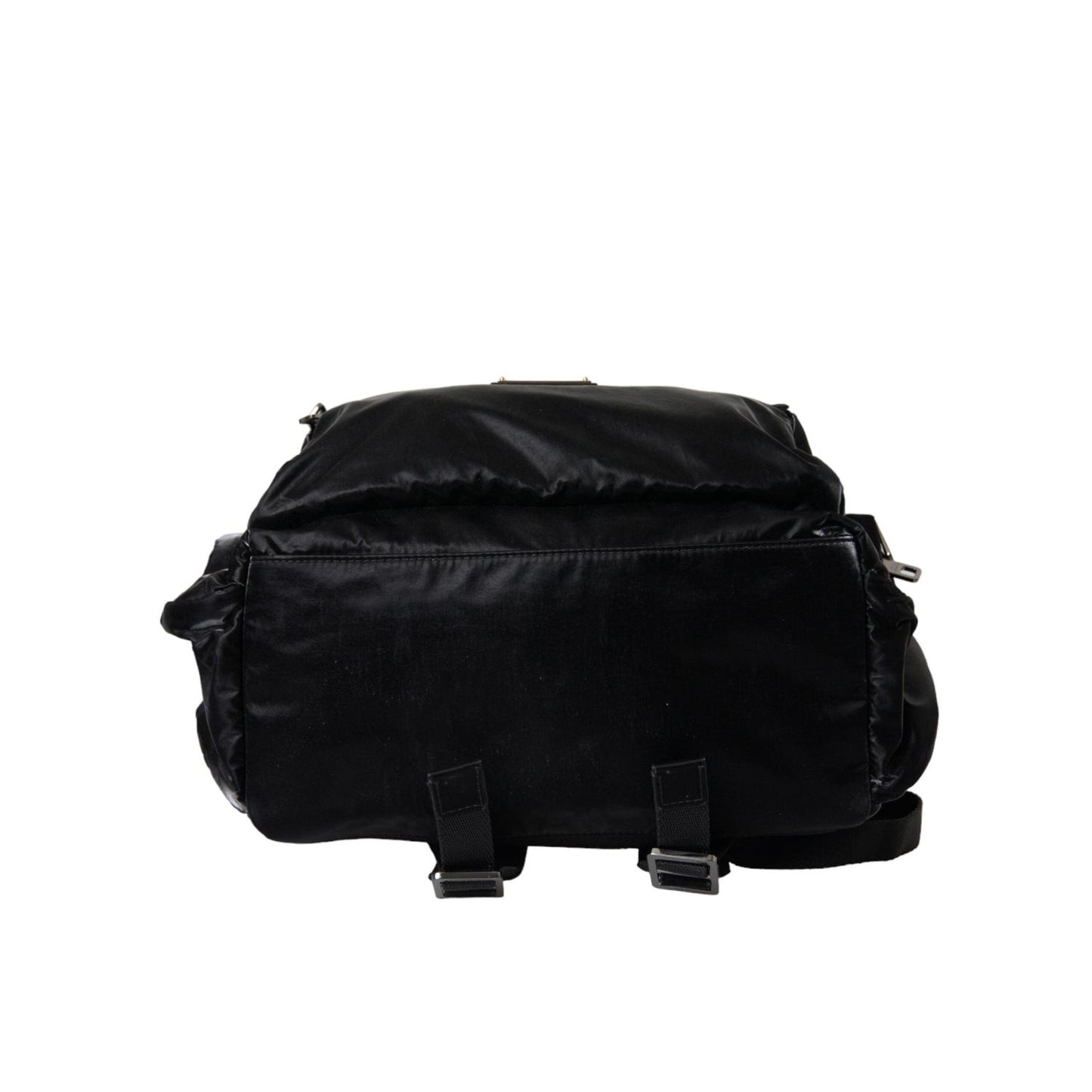 Dolce & Gabbana Black Patent Leather Logo Plaque Backpack Bag