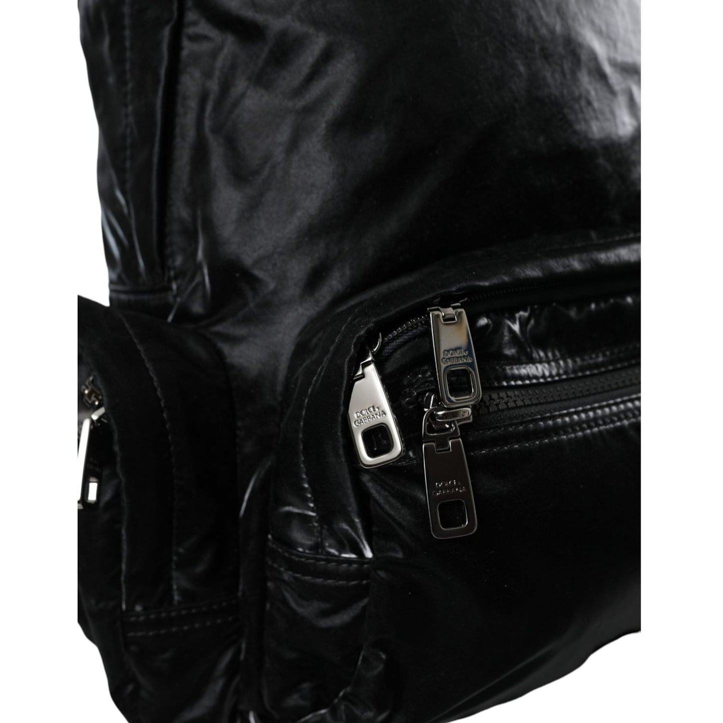 Dolce & Gabbana Black Patent Leather Logo Plaque Backpack Bag