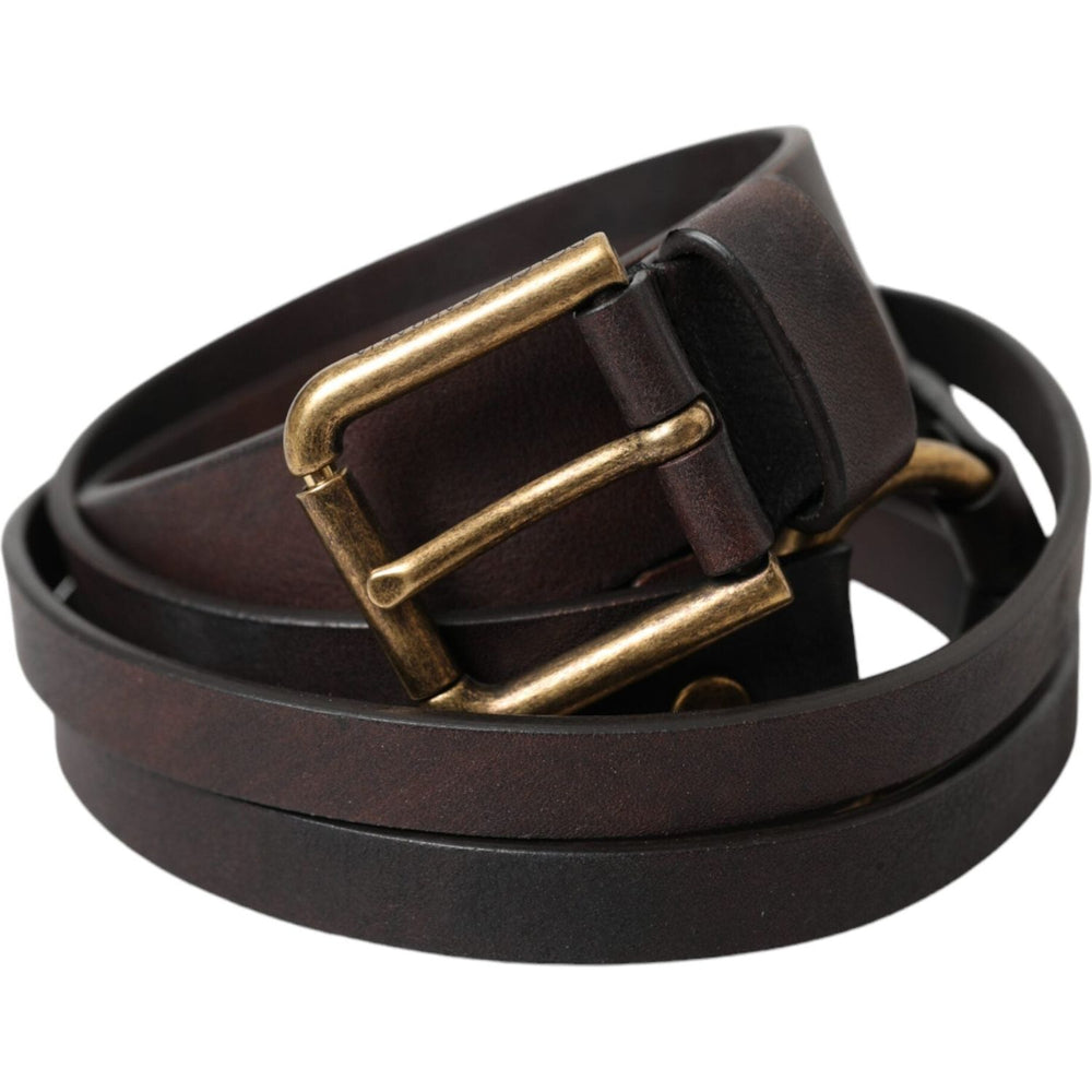 Dolce & Gabbana Dark Brown Leather Gold Metal Buckle Women Belt BEL9189-85