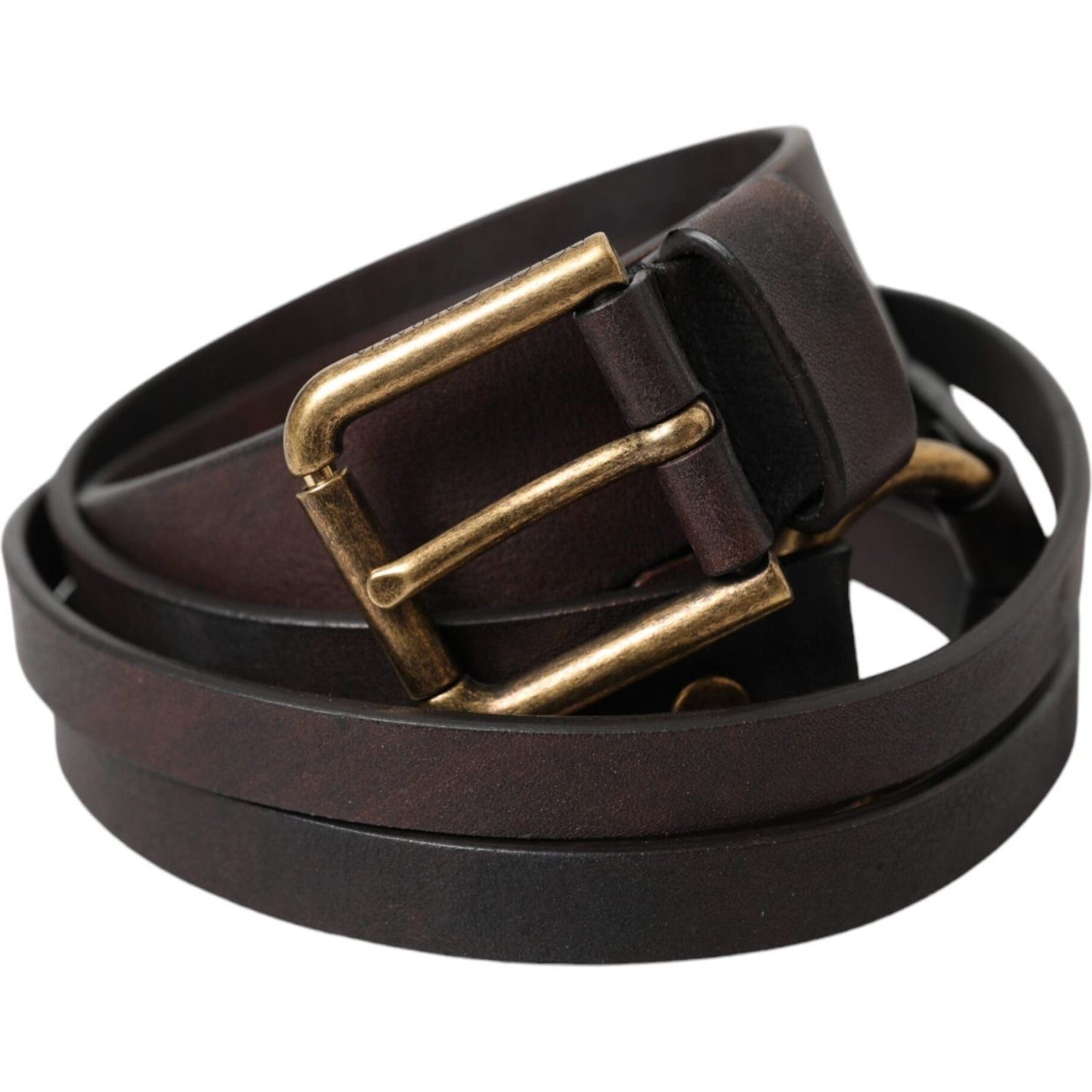 Dolce & Gabbana Dark Brown Leather Gold Metal Buckle Women Belt BEL9189-85
