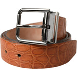 Dolce & Gabbana Brown Exotic Leather Silver Metal Buckle Belt BEL9209-90
