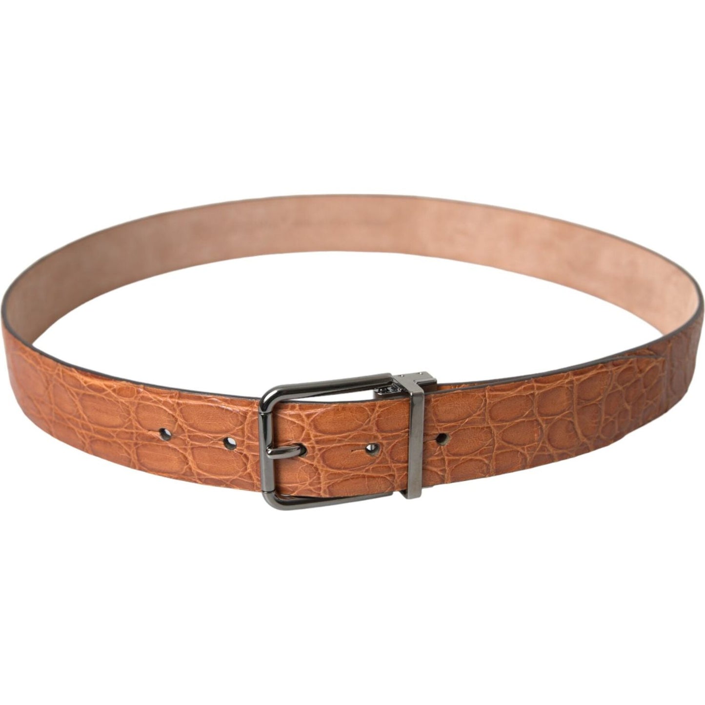 Dolce & Gabbana Brown Exotic Leather Silver Metal Buckle Belt BEL9209-90