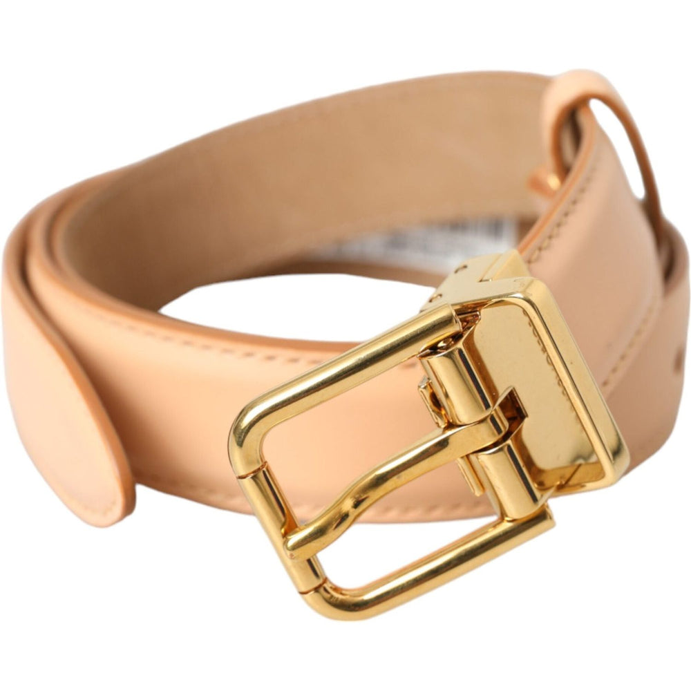 Dolce & Gabbana Beige Calfskin Leather Gold Metal Buckle Belt WMB402-75