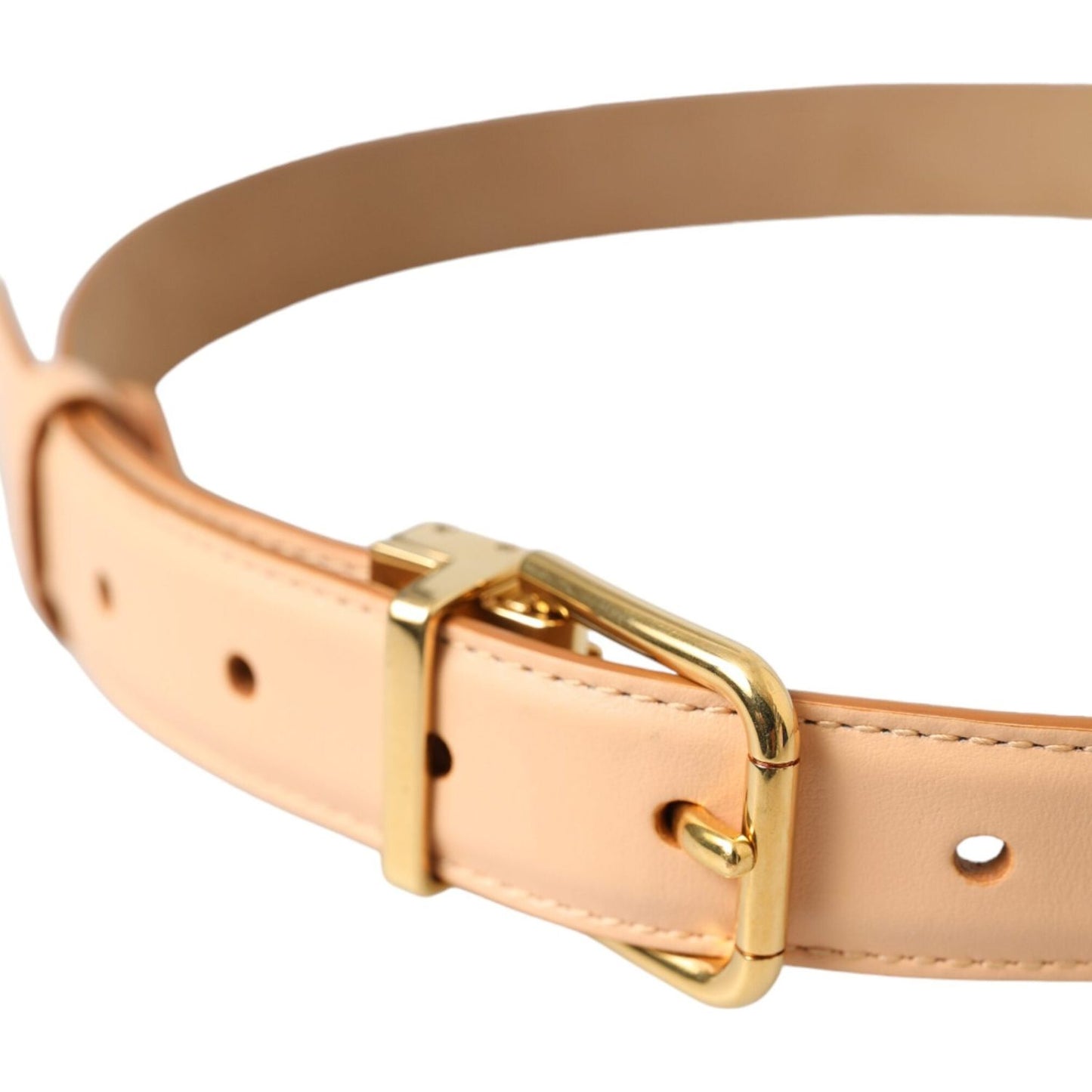 Dolce & Gabbana Beige Calfskin Leather Gold Metal Buckle Belt WMB402-75