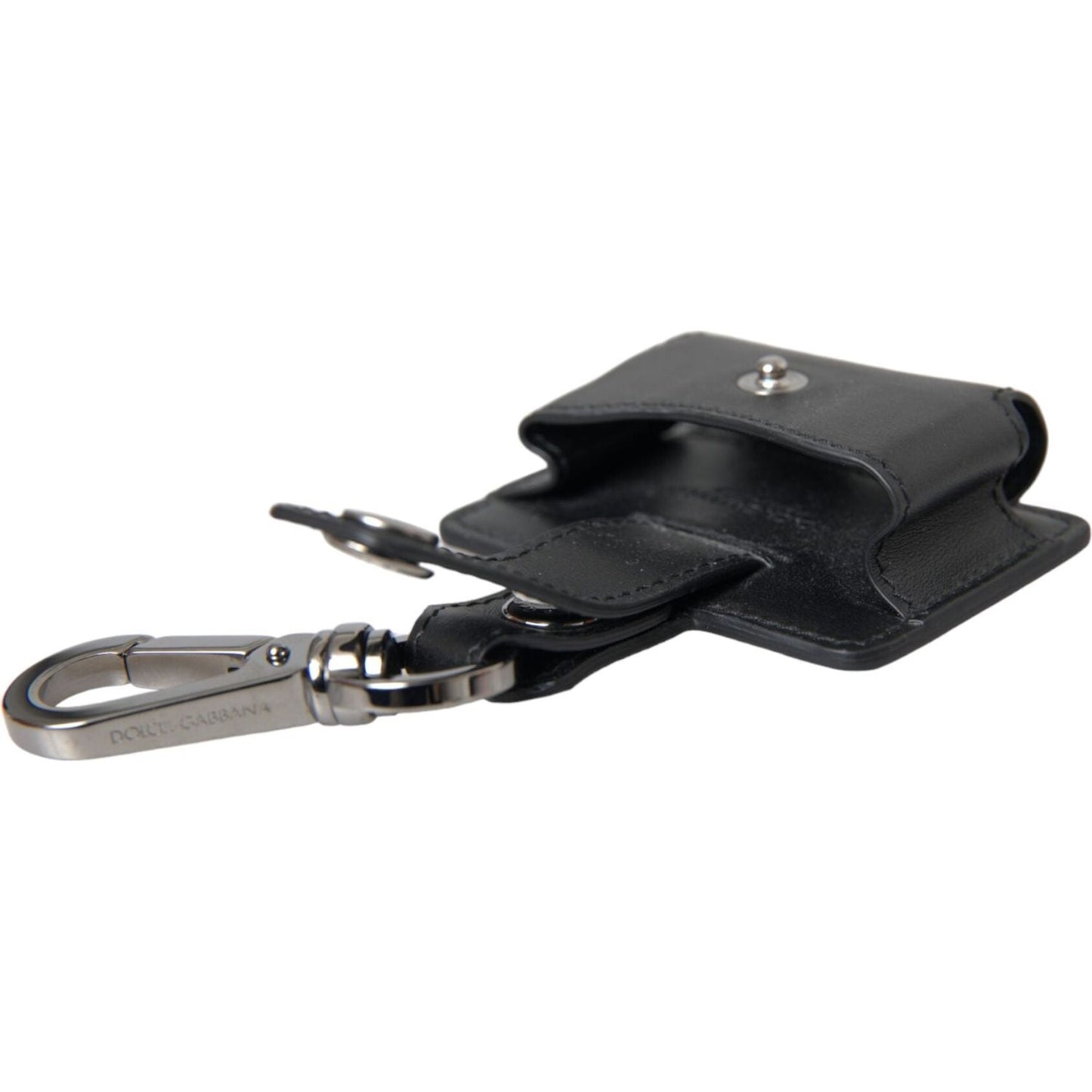 Dolce & Gabbana Black Plain Leather Silver Metal Airpods Case SMY10261