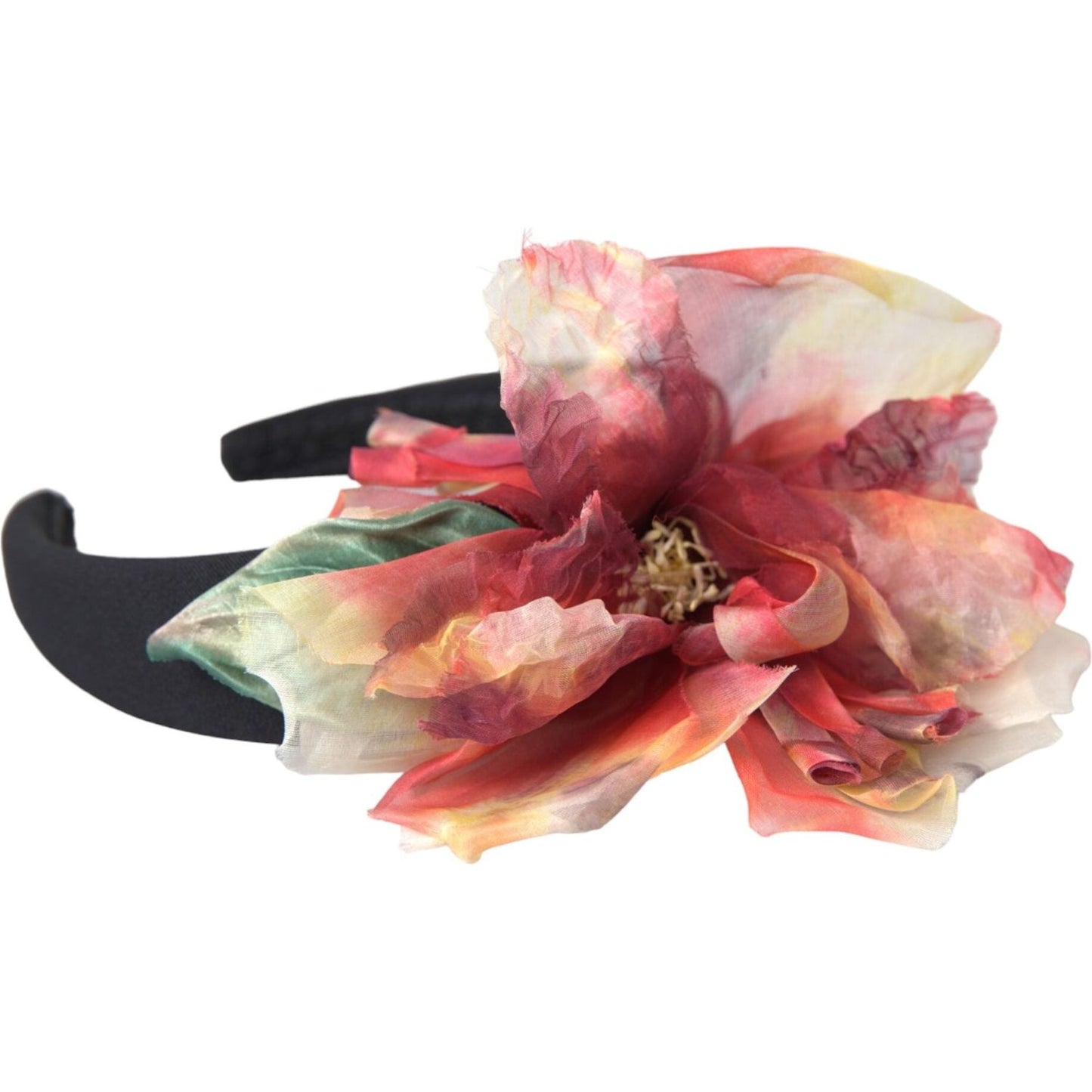 Dolce & Gabbana Rose Pink Silk Floral Black Tiara Women Hairband Diadem SMY10183