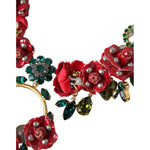Dolce & Gabbana Gold Brass Link Chain RosePetal Crystal Pendant Necklace SMY10234