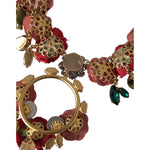 Dolce & Gabbana Gold Brass Link Chain RosePetal Crystal Pendant Necklace SMY10234