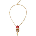 Dolce & Gabbana Gold BrassChain Sacred Heart Rose Crystal Charm Necklace Necklace