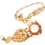 Dolce & Gabbana Gold BrassChain Sacred Heart Rose Crystal Charm Necklace Necklace