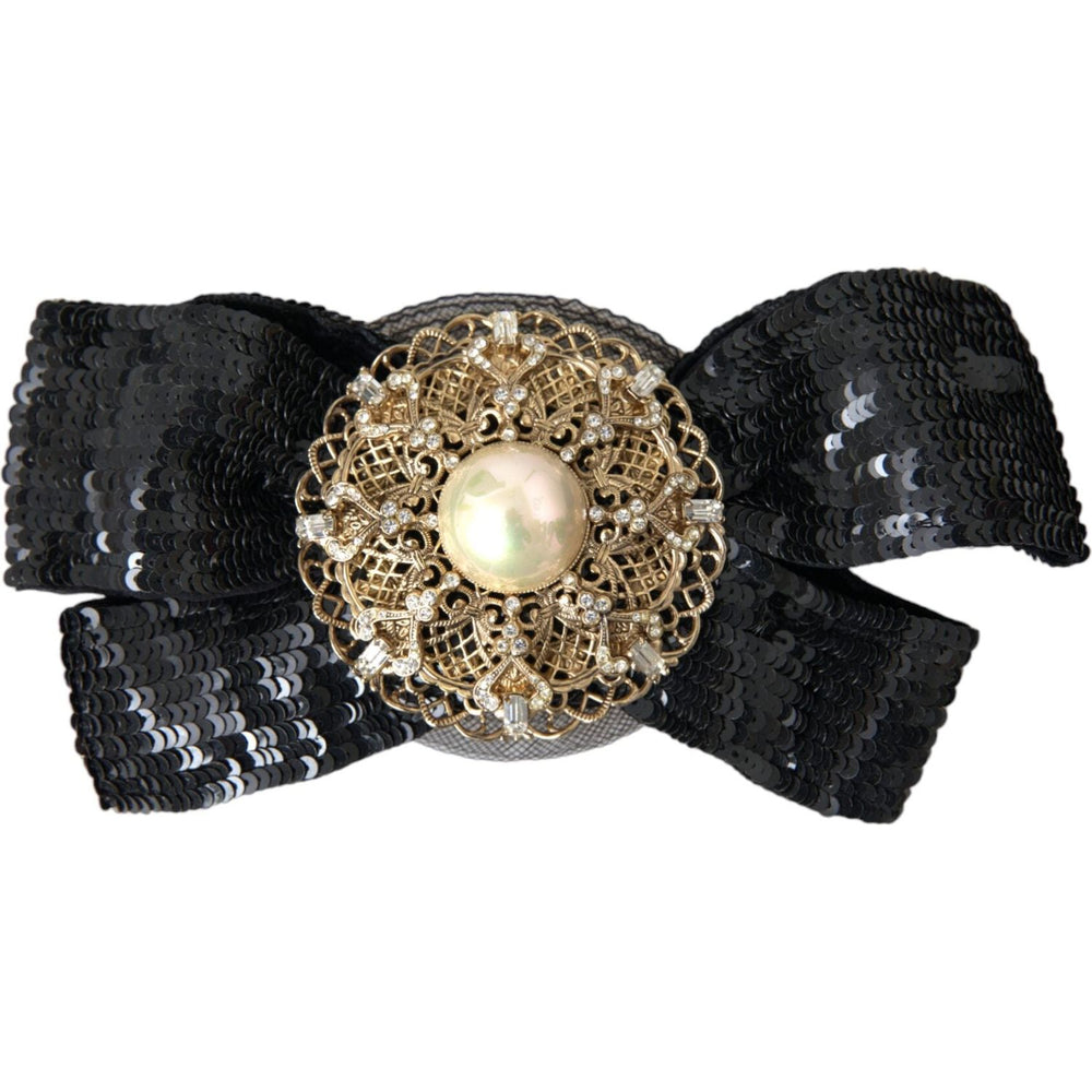 Dolce & Gabbana Black Sequin Pearl Handmade Brooch Hair Pin SMY10199