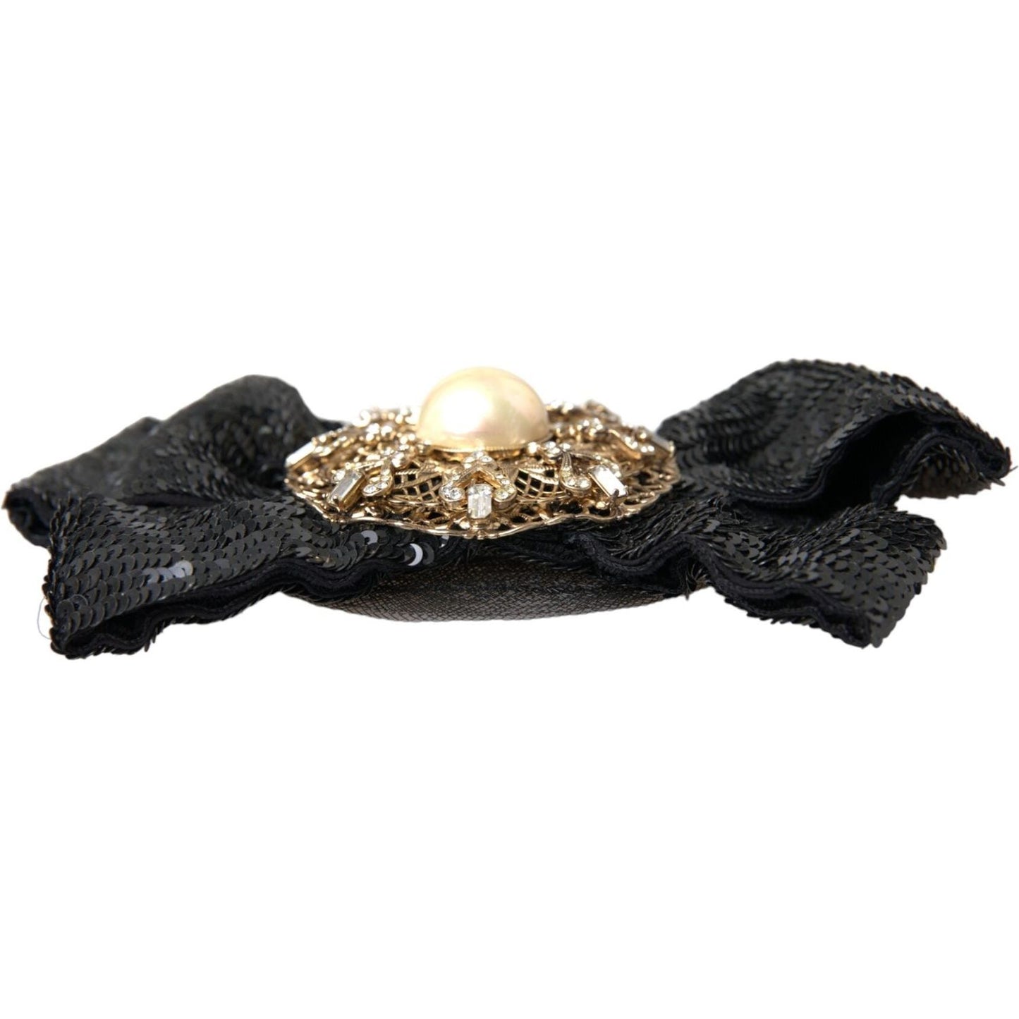 Dolce & Gabbana Black Sequin Pearl Handmade Brooch Hair Pin SMY10199